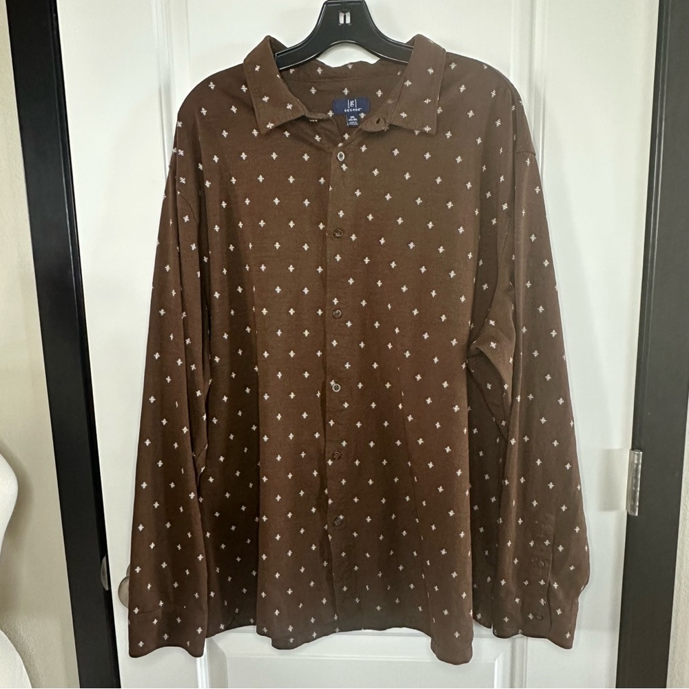 George Brown Patterned Super Soft Knit Button-Down Shirt | Men’s 3XL